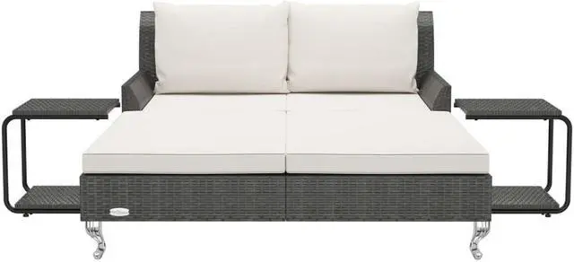 Alt view image 3 of 7 - vidaXL Daybed 2-Person Patio Garden Sun Bed with Cushions Poly Rattan Black