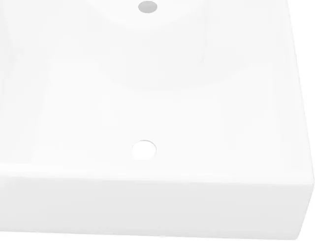 Alt view image 7 of 12 - vidaXL Ceramic Bathroom Sink Basin with Faucet Hole White Square