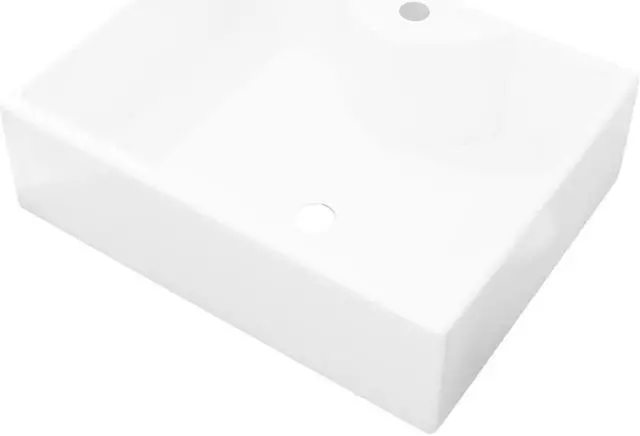 Alt view image 5 of 12 - vidaXL Ceramic Bathroom Sink Basin with Faucet Hole White Square