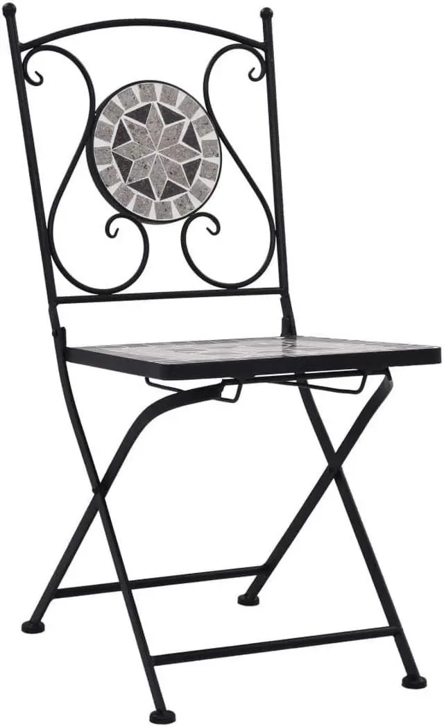 Alt view image 2 of 11 - vidaXL Folding Bistro Chairs 2 Pcs Folding Mosaic Bistro Outdoor Chair Gray