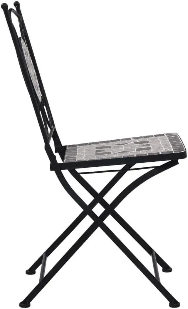 Alt view image 6 of 11 - vidaXL Folding Bistro Chairs 2 Pcs Folding Mosaic Bistro Outdoor Chair Gray