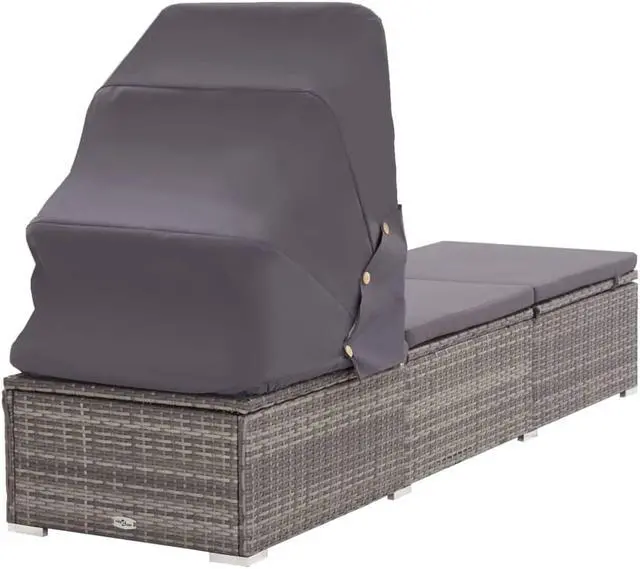 Alt view image 4 of 11 - vidaXL Patio Lounge Chair Sunlounger with Canopy and Cushion Poly Rattan Gray