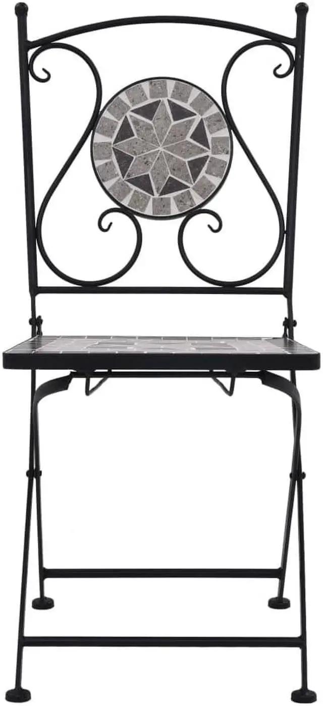 Alt view image 3 of 11 - vidaXL Folding Bistro Chairs 2 Pcs Folding Mosaic Bistro Outdoor Chair Gray