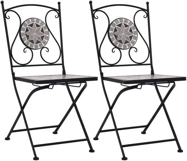 Main image of vidaXL Folding Bistro Chairs 2 Pcs Folding Mosaic Bistro Outdoor Chair Gray