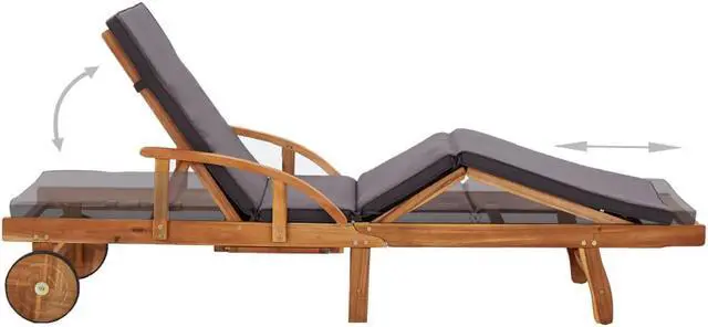 Alt view image 5 of 11 - vidaXL Patio Lounge Chair Outdoor Chaise Lounge with Cushion Solid Acacia Wood