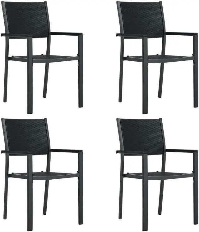 Alt view image 5 of 14 - vidaXL Garden Chairs 4 pcs Black Plastic Rattan Look
