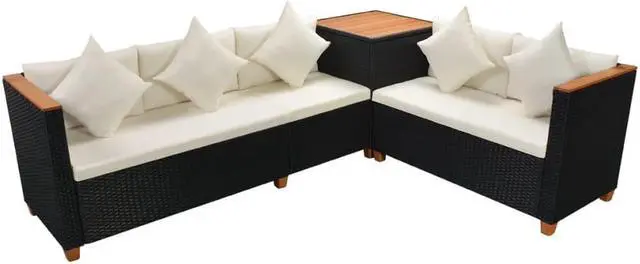 Alt view image 7 of 7 - vidaXL Patio Furniture Set 7 Piece Outdoor Sofa and Table Poly Rattan Black