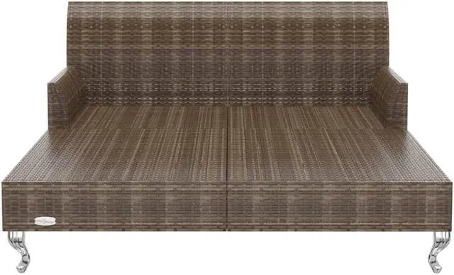 Alt view image 5 of 7 - vidaXL Daybed 2-Person Patio Garden Sun Bed with Cushions Poly Rattan Brown