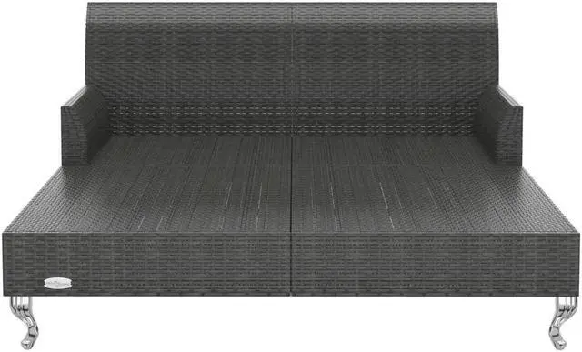 Alt view image 5 of 7 - vidaXL Daybed 2-Person Patio Garden Sun Bed with Cushions Poly Rattan Black