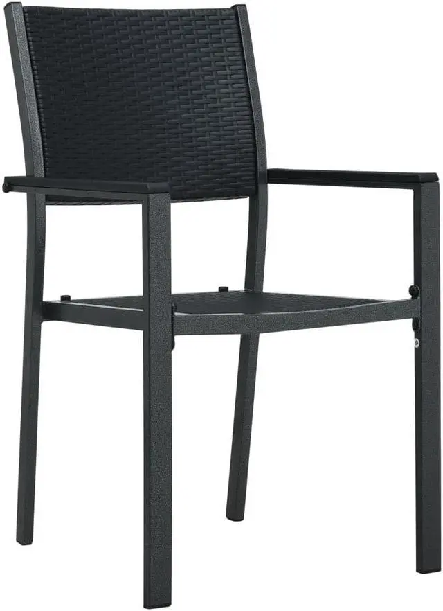 Alt view image 6 of 14 - vidaXL Garden Chairs 4 pcs Black Plastic Rattan Look