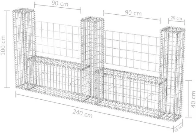 Alt view image 6 of 10 - vidaXL Gabion Basket U-Shape Steel 94.5" Garden Barrier Wire Fence Wall Box