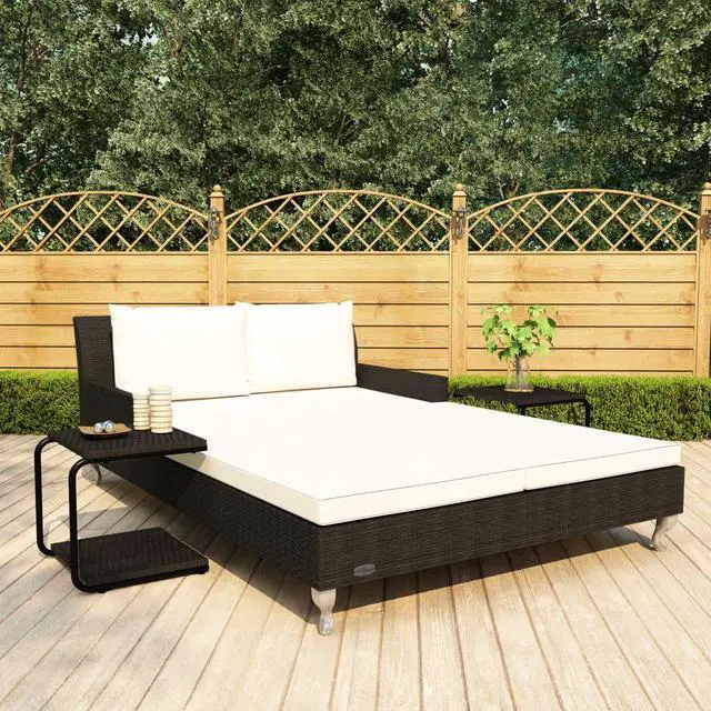 Main image of vidaXL Daybed 2-Person Patio Garden Sun Bed with Cushions Poly Rattan Black