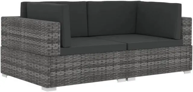 Alt view image 2 of 11 - vidaXL 2 Seater Sofa Couch with Cushions Patio Wicker Love Seat PE Rattan Gray