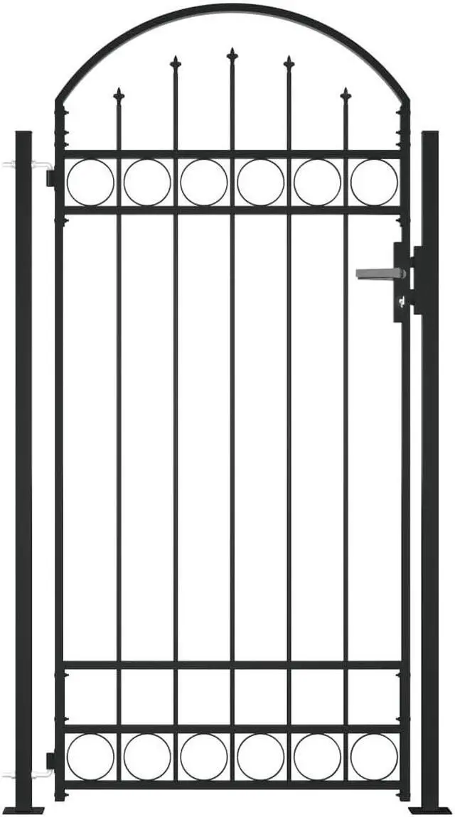Main image of vidaXL Fence Gate with Arched Top and 2 Posts 41.3"x80.3" Black Garden Barrier