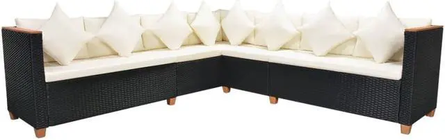 Alt view image 6 of 7 - vidaXL Patio Furniture Set 7 Piece Outdoor Sofa and Table Poly Rattan Black