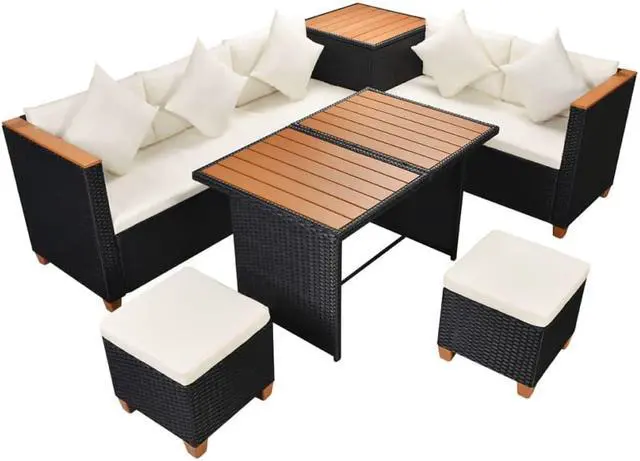Alt view image 4 of 7 - vidaXL Patio Furniture Set 7 Piece Outdoor Sofa and Table Poly Rattan Black