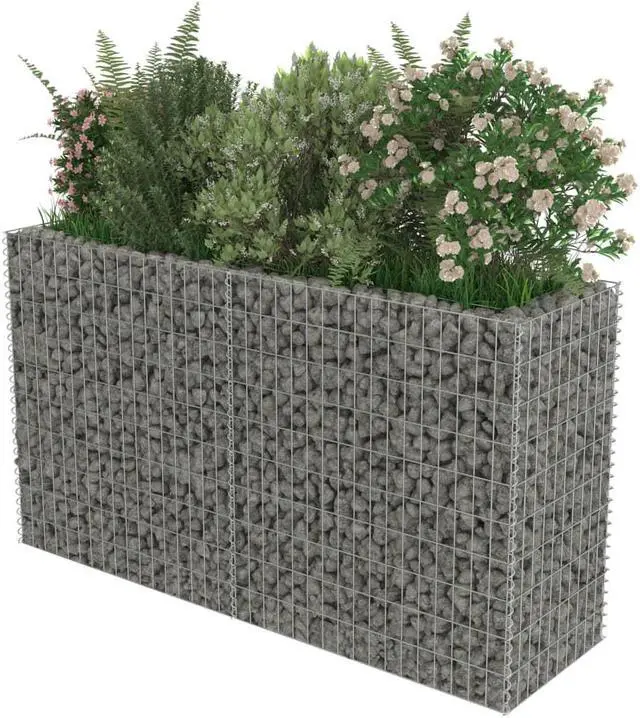 Alt view image 3 of 10 - vidaXL Gabion Raised Bed Galvanized Steel 70.9" Raised Garden Bed Flower Box