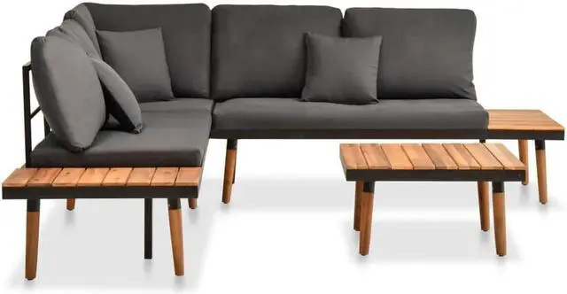 Alt view image 2 of 7 - vidaXL Patio Lounge Set Outdoor Sectional Sofa Set 8 Piece Poly Rattan Gray