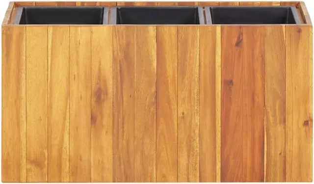 Alt view image 2 of 13 - vidaXL Solid Acacia Wood Garden Planter with 3 Pots Raised Bed Flower Box