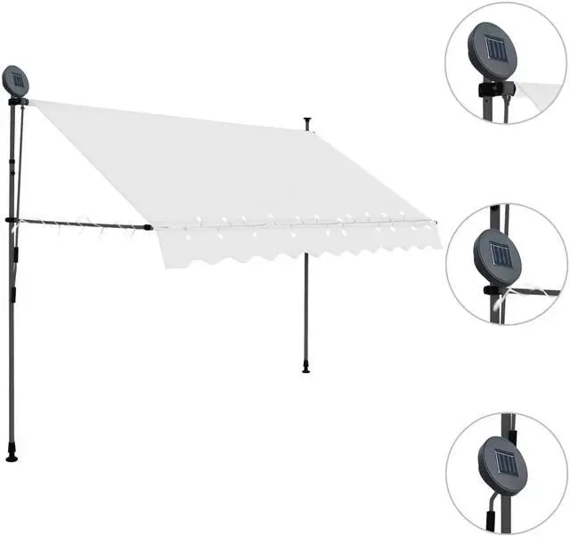 Alt view image 3 of 11 - vidaXL Retractable Awning Patio Awning with Hand Crank and LED 118.1" Cream