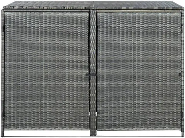 Alt view image 2 of 12 - vidaXL Garbage Can Shed Trash Bin Shed Wheelie Storage Anthracite Poly Rattan