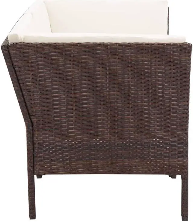Alt view image 5 of 7 - vidaXL Patio Furniture Set 6 Piece Sectional Sofa with Table Rattan Brown