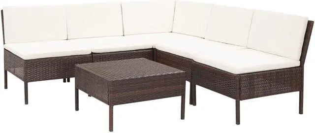 Alt view image 5 of 11 - vidaXL 6 Piece Garden Lounge Set with Cushions Poly Rattan Brown