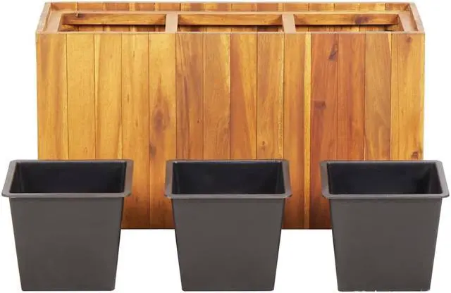 Alt view image 3 of 13 - vidaXL Solid Acacia Wood Garden Planter with 3 Pots Raised Bed Flower Box