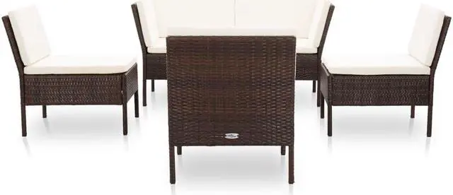 Alt view image 2 of 7 - vidaXL Patio Furniture Set 6 Piece Sectional Sofa with Table Rattan Brown