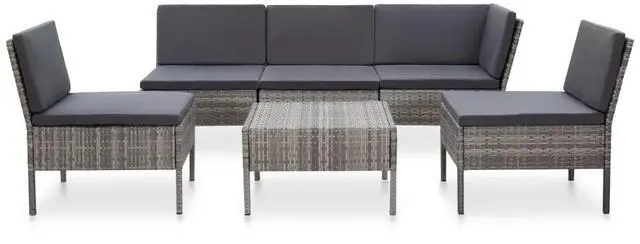 Alt view image 8 of 10 - vidaXL 6 Piece Garden Lounge Set with Cushions Poly Rattan Gray