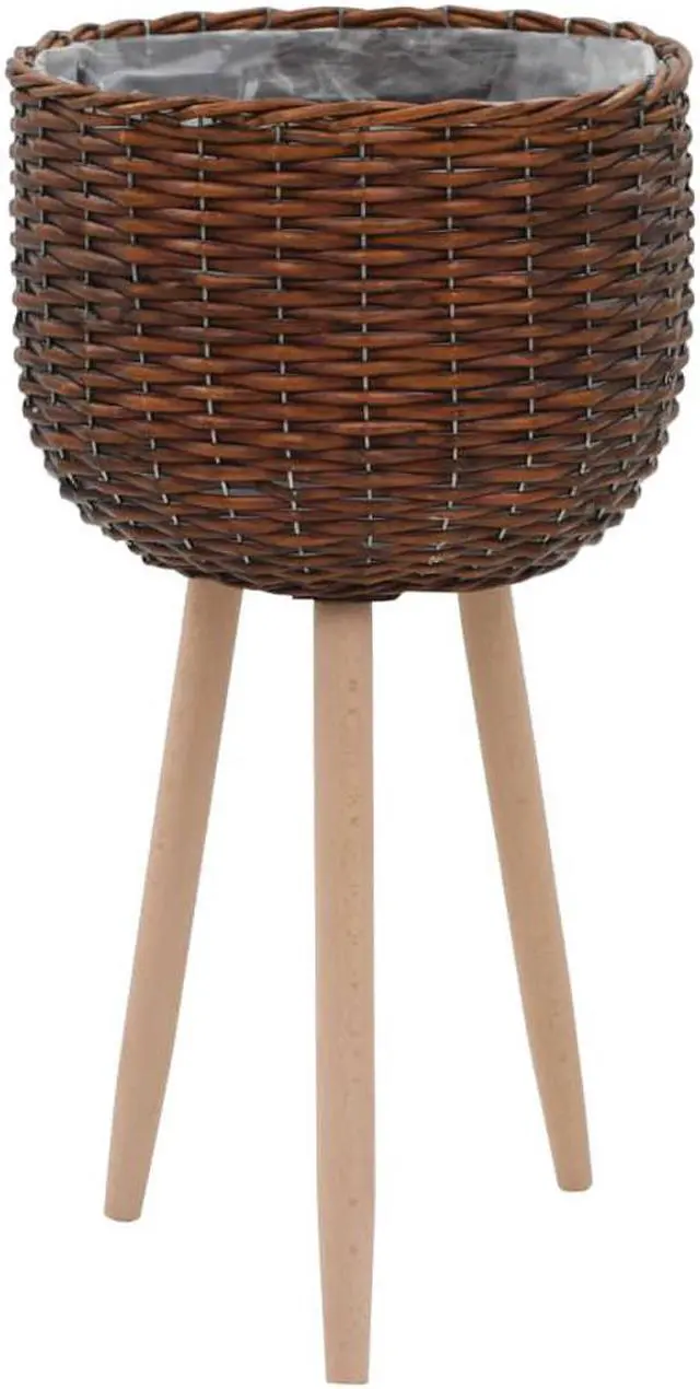 Alt view image 5 of 10 - vidaXL Planters Flower Boxes with PE Lining Wicker Plant Boxes 3 Pcs Solid Wood