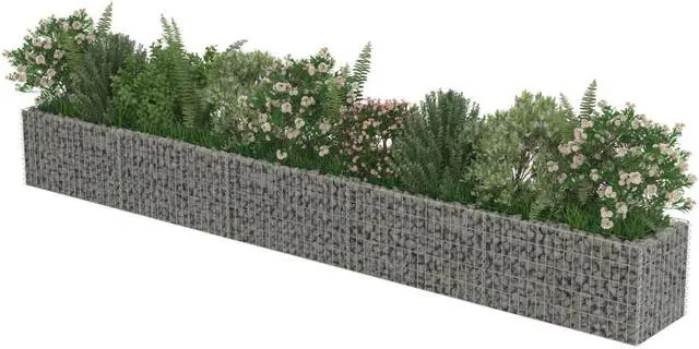 Alt view image 3 of 10 - vidaXL Gabion Raised Bed Galvanized Steel 177.2" Raised Garden Bed Flower Box
