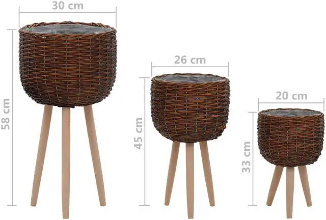 Alt view image 6 of 10 - vidaXL Planters Flower Boxes with PE Lining Wicker Plant Boxes 3 Pcs Solid Wood