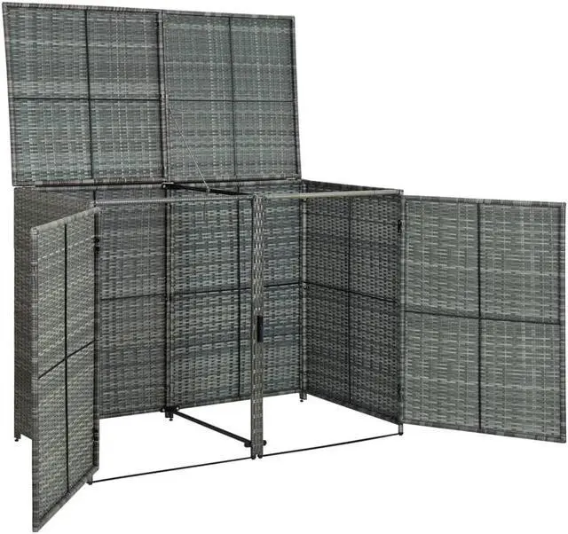 Alt view image 5 of 12 - vidaXL Garbage Can Shed Trash Bin Shed Wheelie Storage Anthracite Poly Rattan
