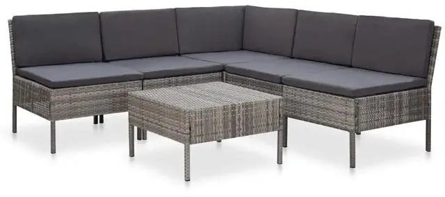 Alt view image 7 of 10 - vidaXL 6 Piece Garden Lounge Set with Cushions Poly Rattan Gray