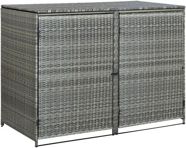 Alt view image 3 of 12 - vidaXL Garbage Can Shed Trash Bin Shed Wheelie Storage Anthracite Poly Rattan