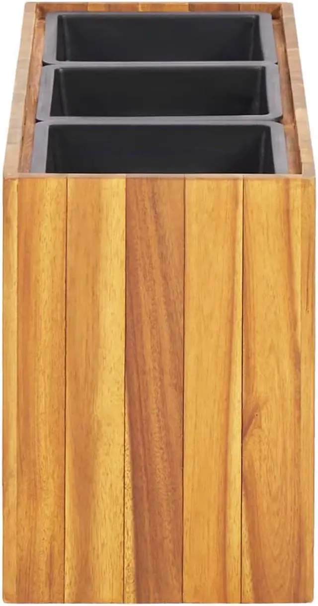 Alt view image 5 of 13 - vidaXL Solid Acacia Wood Garden Planter with 3 Pots Raised Bed Flower Box