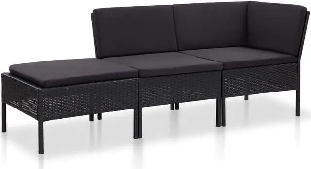 Main image of vidaXL Patio Furniture Set 3 Piece Sectional Sofa with Footrest Rattan Black