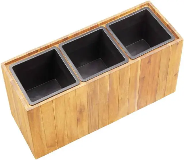 Alt view image 4 of 13 - vidaXL Solid Acacia Wood Garden Planter with 3 Pots Raised Bed Flower Box