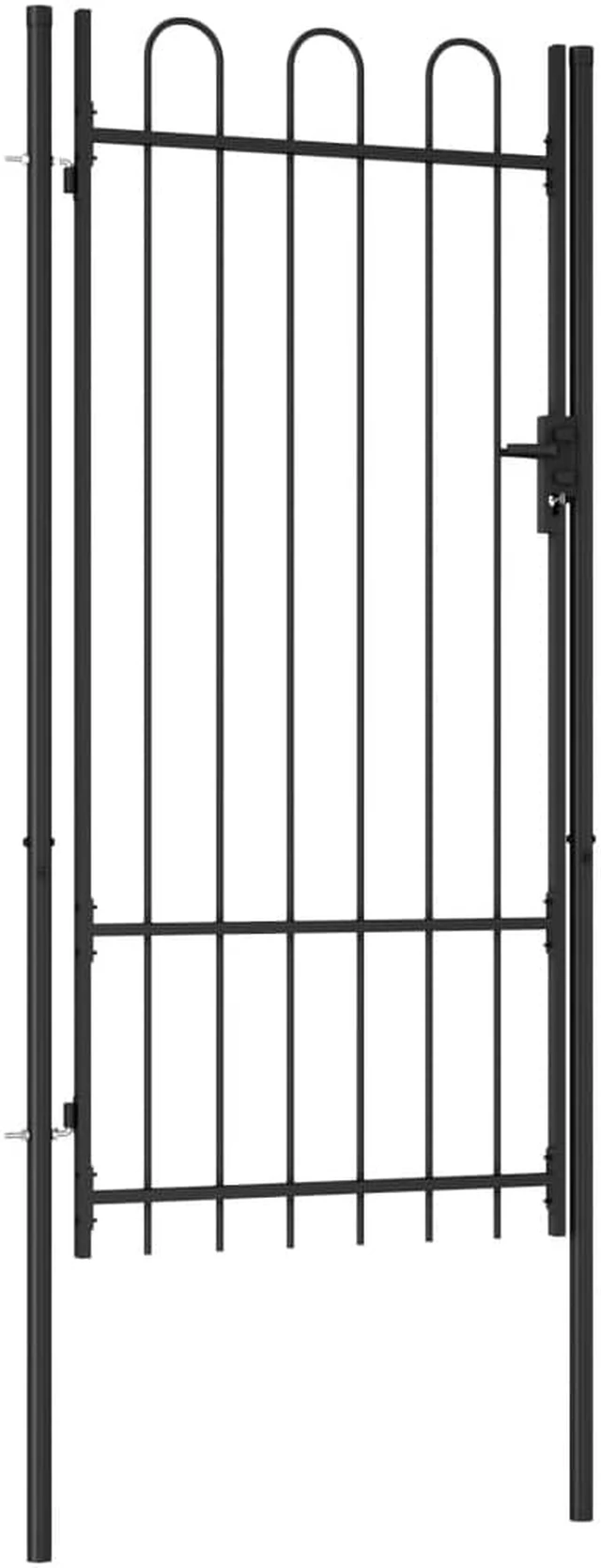 Alt view image 2 of 8 - vidaXL Fence Gate Patio with Arched Top Steel 39.4"x78.7" Black Single Door