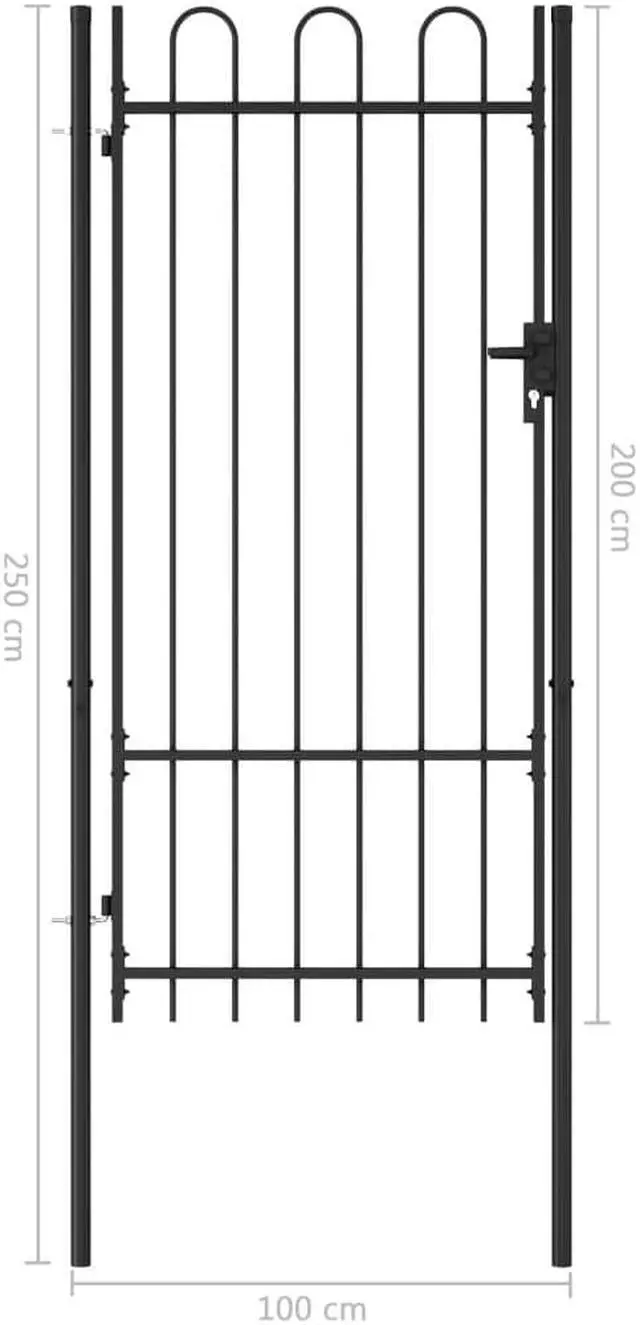 Alt view image 5 of 8 - vidaXL Fence Gate Patio with Arched Top Steel 39.4"x78.7" Black Single Door