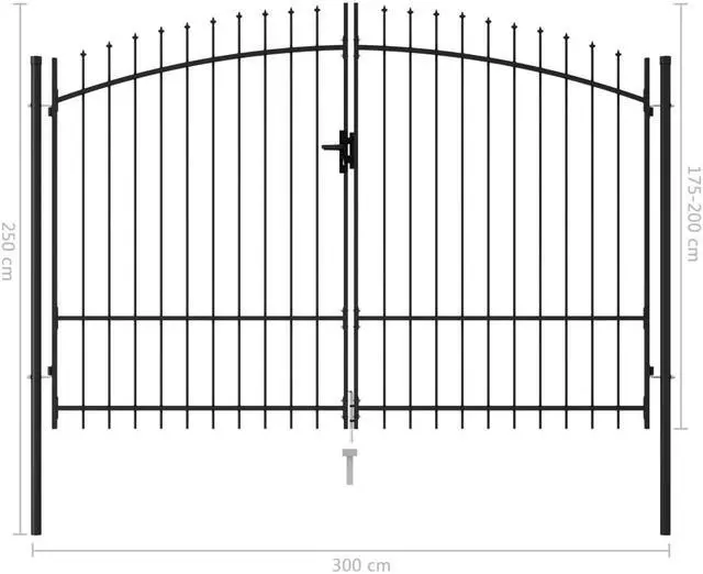 Alt view image 7 of 7 - vidaXL Fence Gate Double Door with Spike Top Steel 9.8'x6.6' Black