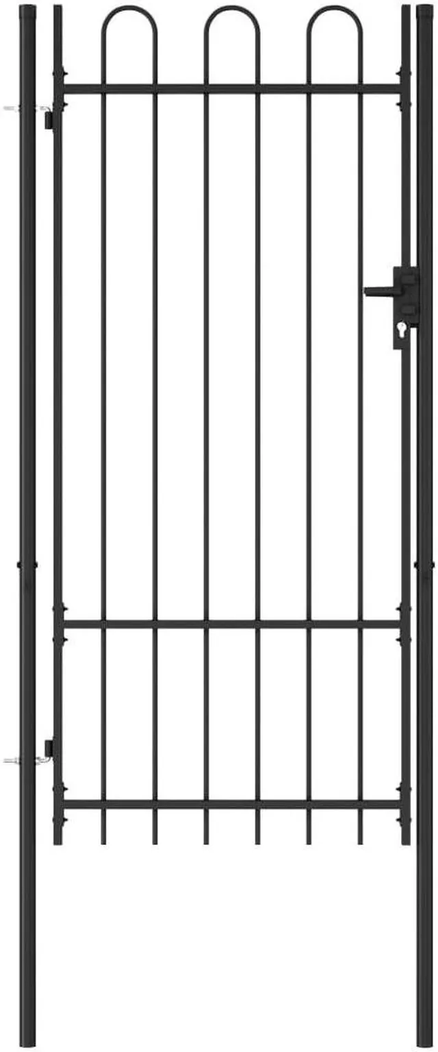 Main image of vidaXL Fence Gate Patio with Arched Top Steel 39.4"x78.7" Black Single Door