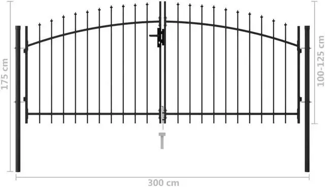 Alt view image 5 of 9 - vidaXL Fence Gate Double Door with Spike Top Steel 9.8'x4.1' Black Stockade