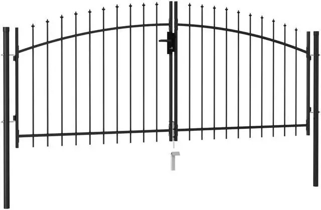 Alt view image 2 of 9 - vidaXL Fence Gate Double Door with Spike Top Steel 9.8'x4.1' Black Stockade