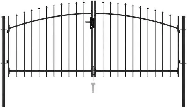 Main image of vidaXL Fence Gate Double Door with Spike Top Steel 9.8'x4.1' Black Stockade