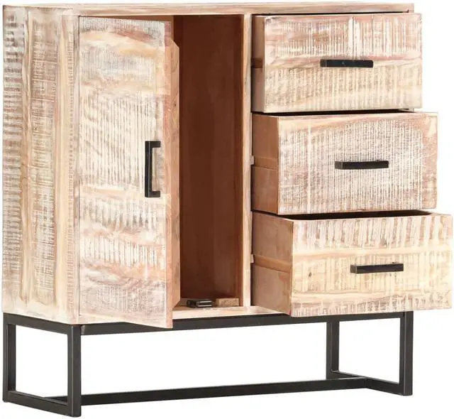 Alt view image 3 of 11 - vidaXL Sideboard Buffet Cabinet Side Table with Drawers White Solid Wood Acacia