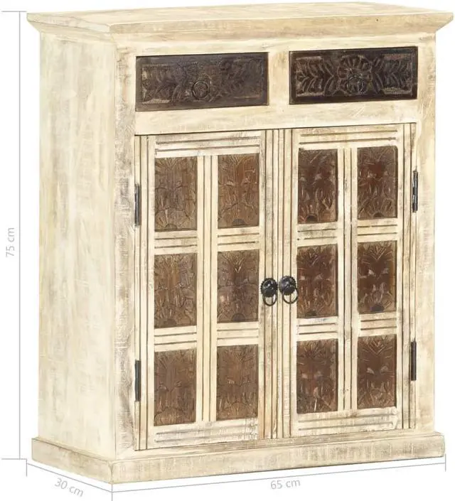 Alt view image 5 of 12 - vidaXL Sideboard White 25.6"x11.8"x29.5" Solid Mango Wood