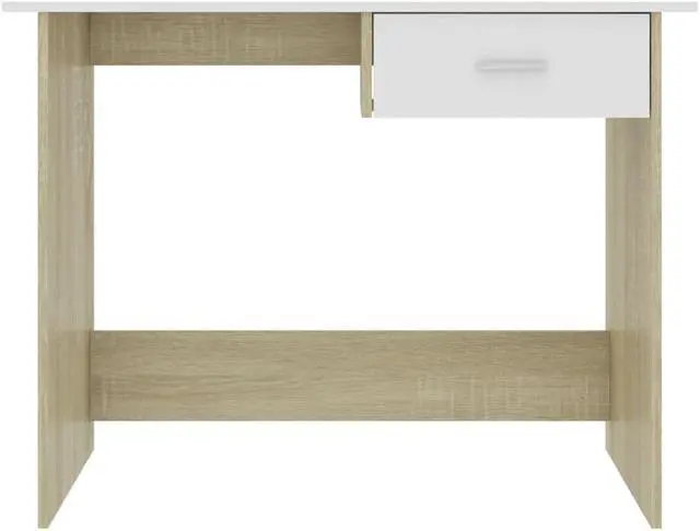 Alt view image 4 of 10 - vidaXL Desk Computer Desk Home Office Desk White and Sonoma Oak Engineered Wood