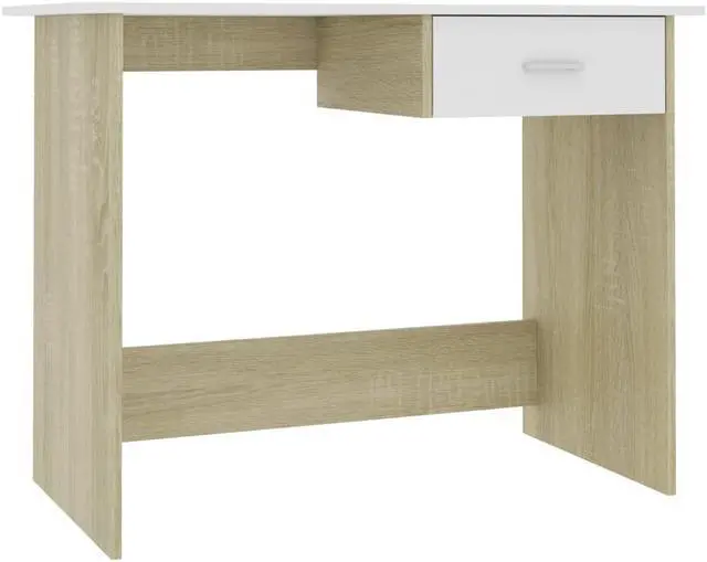 Alt view image 2 of 10 - vidaXL Desk Computer Desk Home Office Desk White and Sonoma Oak Engineered Wood